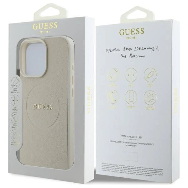 Guess Grained Gold Ring MagSafe Case for iPhone 16 Pro Max - Beige