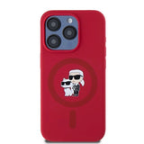 Karl Lagerfeld Silicone Karl&Choupette Heads Ring MagSafe Case for iPhone 15 Pro - Red