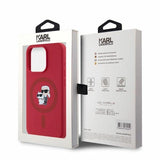 Karl Lagerfeld Silicone Karl&Choupette Heads Ring MagSafe Case for iPhone 15 Pro - Red