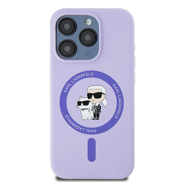 Karl Lagerfeld Silicone Karl&Choupette Heads Ring MagSafe Case for iPhone 15 Pro - Purple