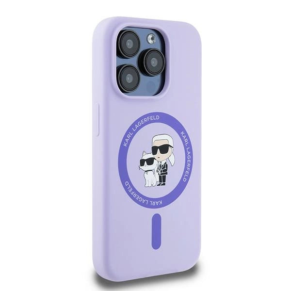 Karl Lagerfeld Silicone Karl&Choupette Heads Ring MagSafe Case for iPhone 15 Pro - Purple