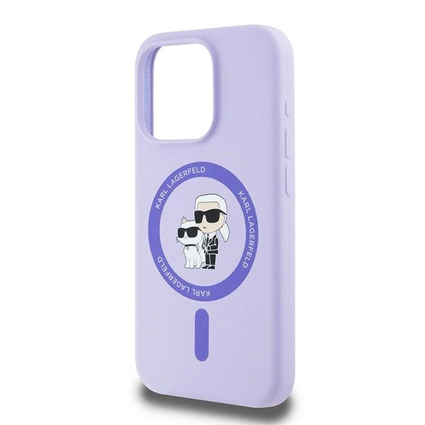 Karl Lagerfeld Silicone Karl&Choupette Heads Ring MagSafe Case for iPhone 15 Pro - Purple
