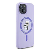 Karl Lagerfeld Silicone Karl&Choupette Heads Ring MagSafe iPhone 15 Case - Purple