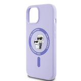 Karl Lagerfeld Silicone Karl&Choupette Heads Ring MagSafe iPhone 15 Case - Purple