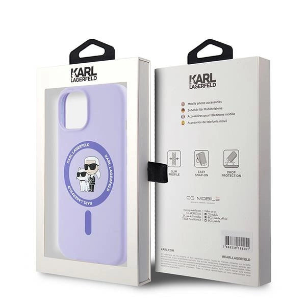 Karl Lagerfeld Silicone Karl&Choupette Heads Ring MagSafe iPhone 15 Case - Purple