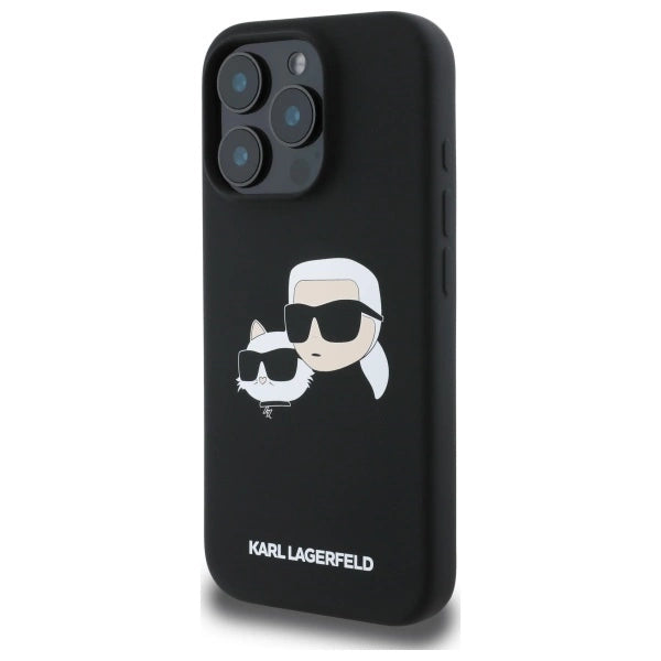 Karl Lagerfeld Silicone Case Heads Print MagSafe for iPhone 16 Pro - Black