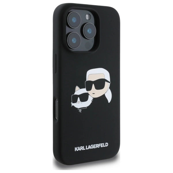 Karl Lagerfeld Silicone Case Heads Print MagSafe for iPhone 16 Pro - Black
