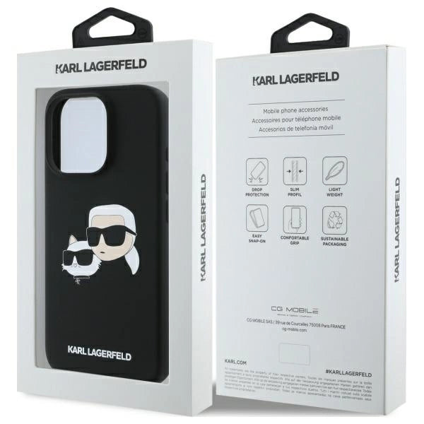 Karl Lagerfeld Silicone Case Heads Print MagSafe for iPhone 16 Pro - Black