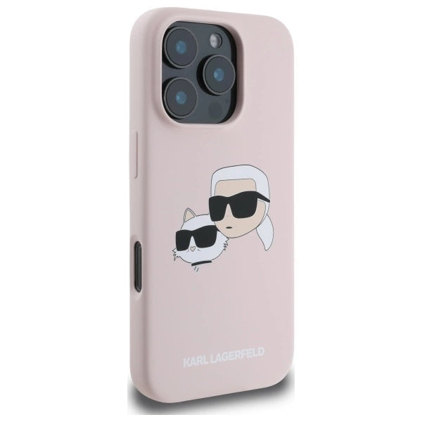 Karl Lagerfeld Silicone Nauble Heads Print MagSafe Case for iPhone 16 Pro - Pink