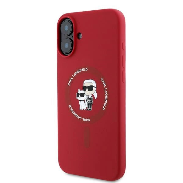 Karl Lagerfeld Silicone Karl&Choupette Heads Ring MagSafe Case for iPhone 16 Plus - Red