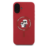 Karl Lagerfeld Silicone Karl&Choupette Heads Ring MagSafe Case for iPhone 16 Plus - Red