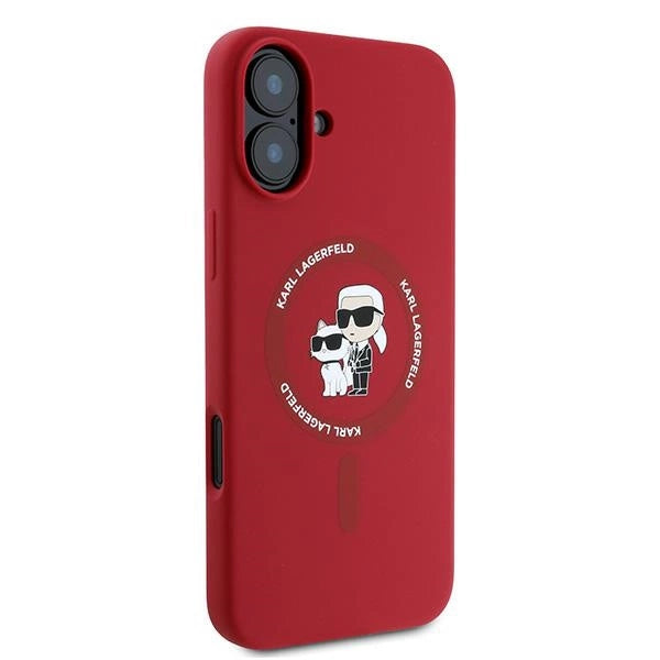 Karl Lagerfeld Silicone Karl&Choupette Heads Ring MagSafe Case for iPhone 16 Plus - Red
