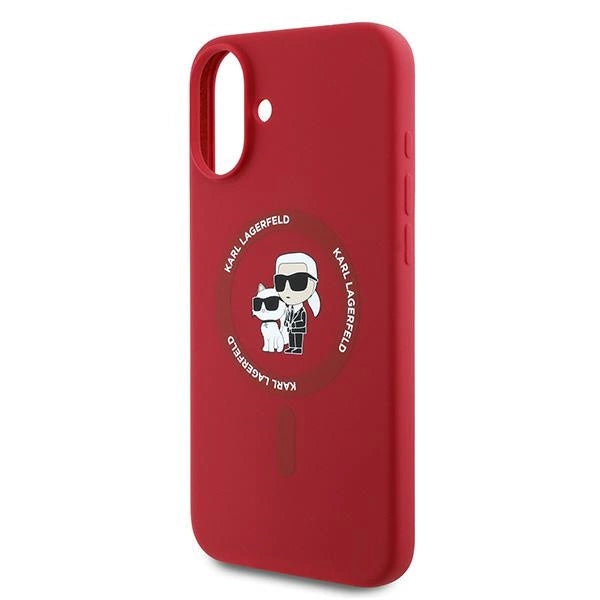 Karl Lagerfeld Silicone Karl&Choupette Heads Ring MagSafe Case for iPhone 16 Plus - Red