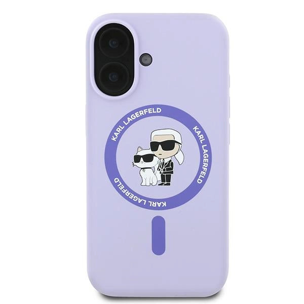 Karl Lagerfeld Silicone Karl&Choupette Heads Ring MagSafe Case for iPhone 16 Plus - Purple