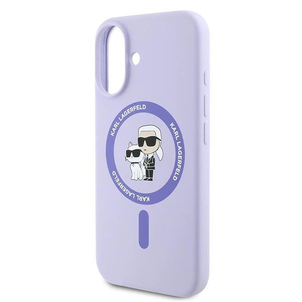 Karl Lagerfeld Silicone Karl&Choupette Heads Ring MagSafe Case for iPhone 16 Plus - Purple
