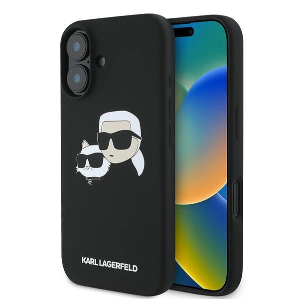 Karl Lagerfeld Silicone Case Nauble Heads Print MagSafe for iPhone 16 Plus - Black