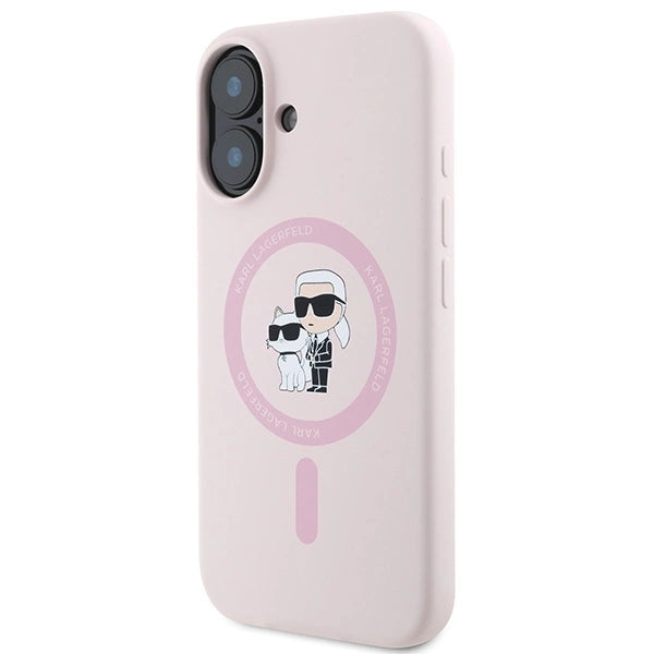 Karl Lagerfeld Silicone Karl&Choupette Heads Ring MagSafe iPhone 16 Case - Pink