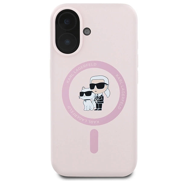Karl Lagerfeld Silicone Karl&Choupette Heads Ring MagSafe iPhone 16 Case - Pink
