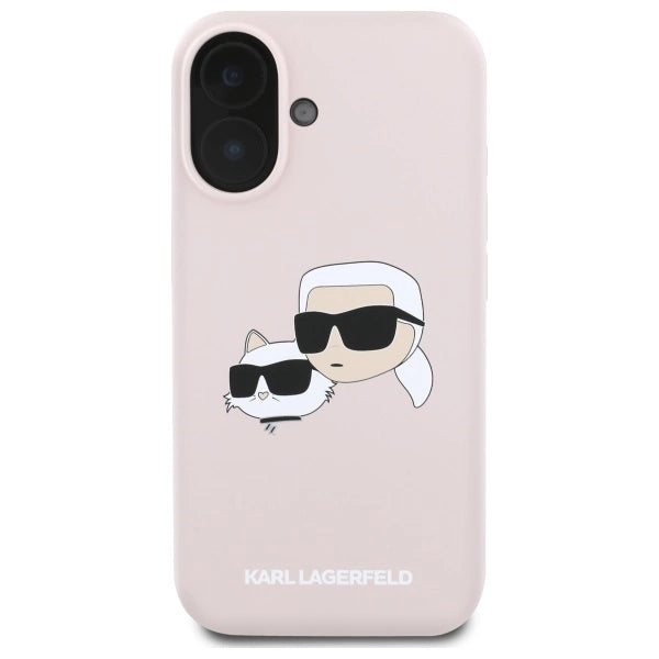 Karl Lagerfeld Silicone Nauble Heads Print MagSafe Case for iPhone 16 - Pink