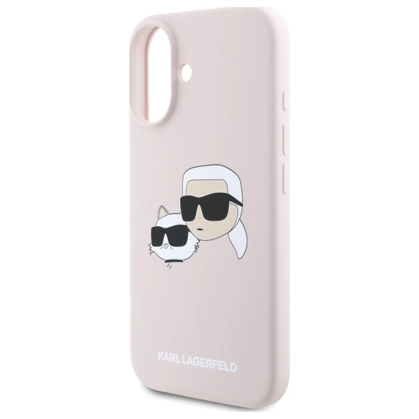 Karl Lagerfeld Silicone Nauble Heads Print MagSafe Case for iPhone 16 - Pink