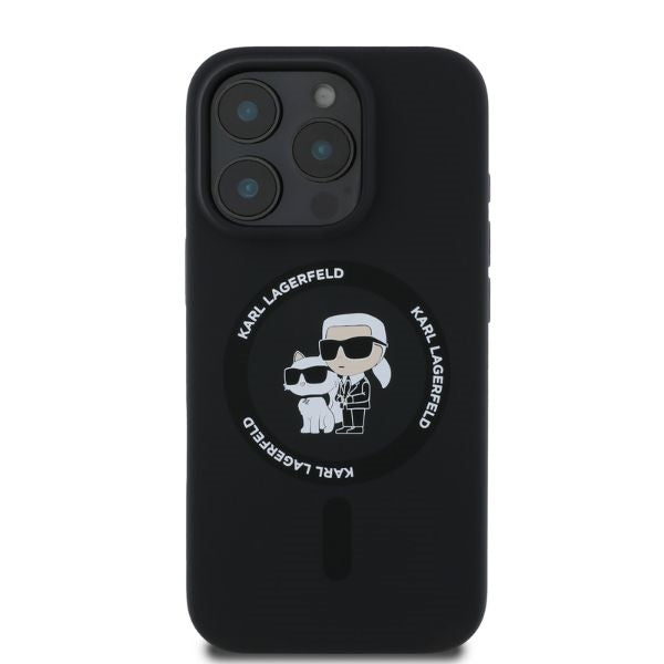 Karl Lagerfeld Silicone Karl & Choupette Heads Ring MagSafe Case til iPhone 16 Pro Max - sort