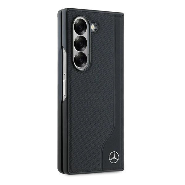 Mercedes Leather Wood Imitation MagSafe Case for Samsung Galaxy Z Fold 6 - Black