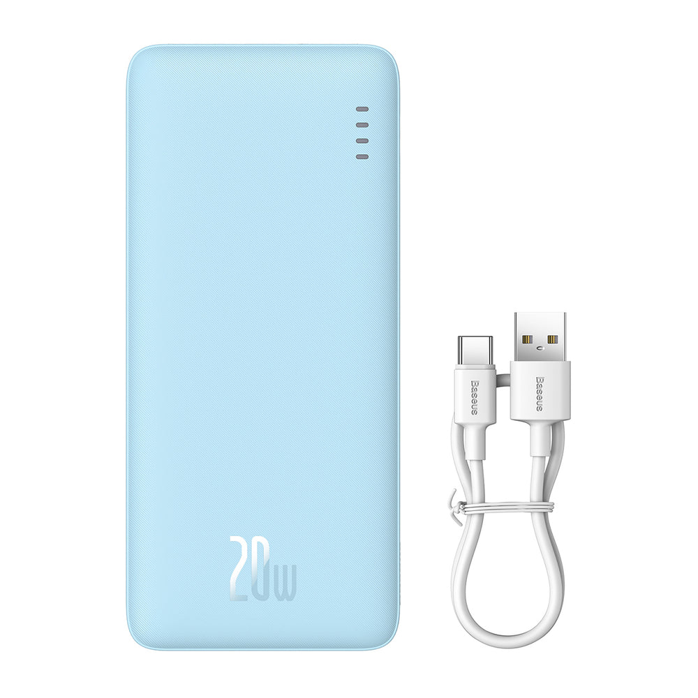 Baseus Airpow 20W 20000mAh Power Bank med hvid Baseus Simple Series USB-A - USB-C 50cm Kabel - Blå