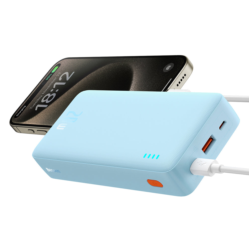 Baseus Airpow 20W 20000mAh Power Bank med hvid Baseus Simple Series USB-A - USB-C 50cm Kabel - Blå