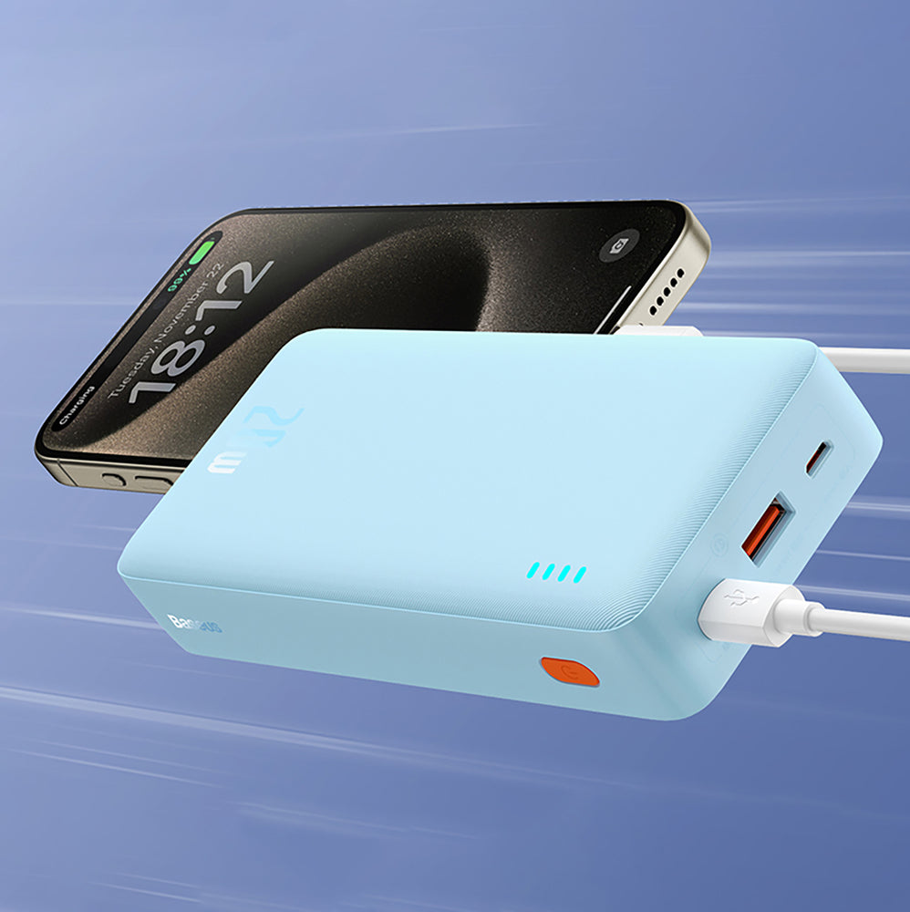 Baseus Airpow 20W 20000mAh Power Bank med hvid Baseus Simple Series USB-A - USB-C 50cm Kabel - Blå