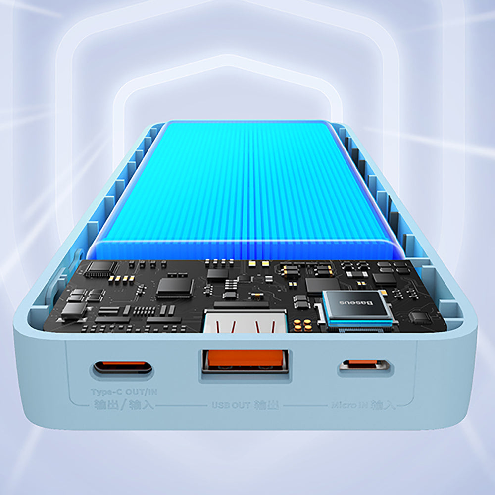 Baseus Airpow 20W 20000mAh Power Bank med hvid Baseus Simple Series USB-A - USB-C 50cm Kabel - Blå