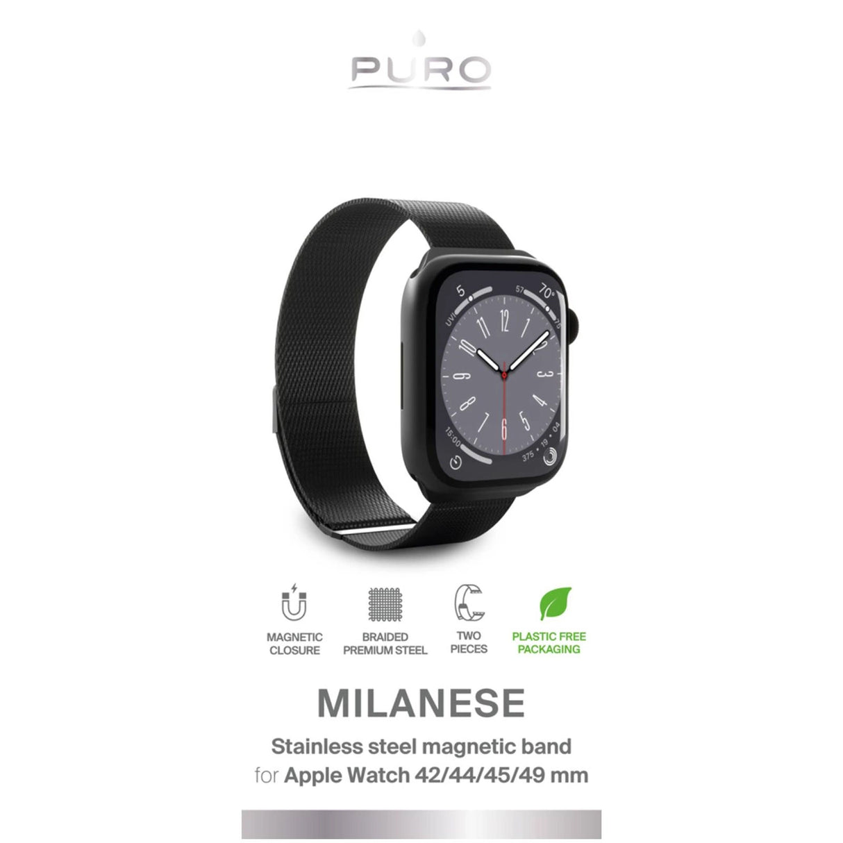 Puro 'MILANESE' Watch bånd til Apple Watch 42-44-45-49m, sort