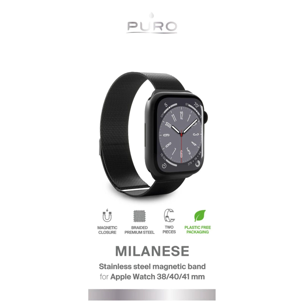 Puro Milanese Stainless Steel Apple Watch Band 38/40/41mm - Black