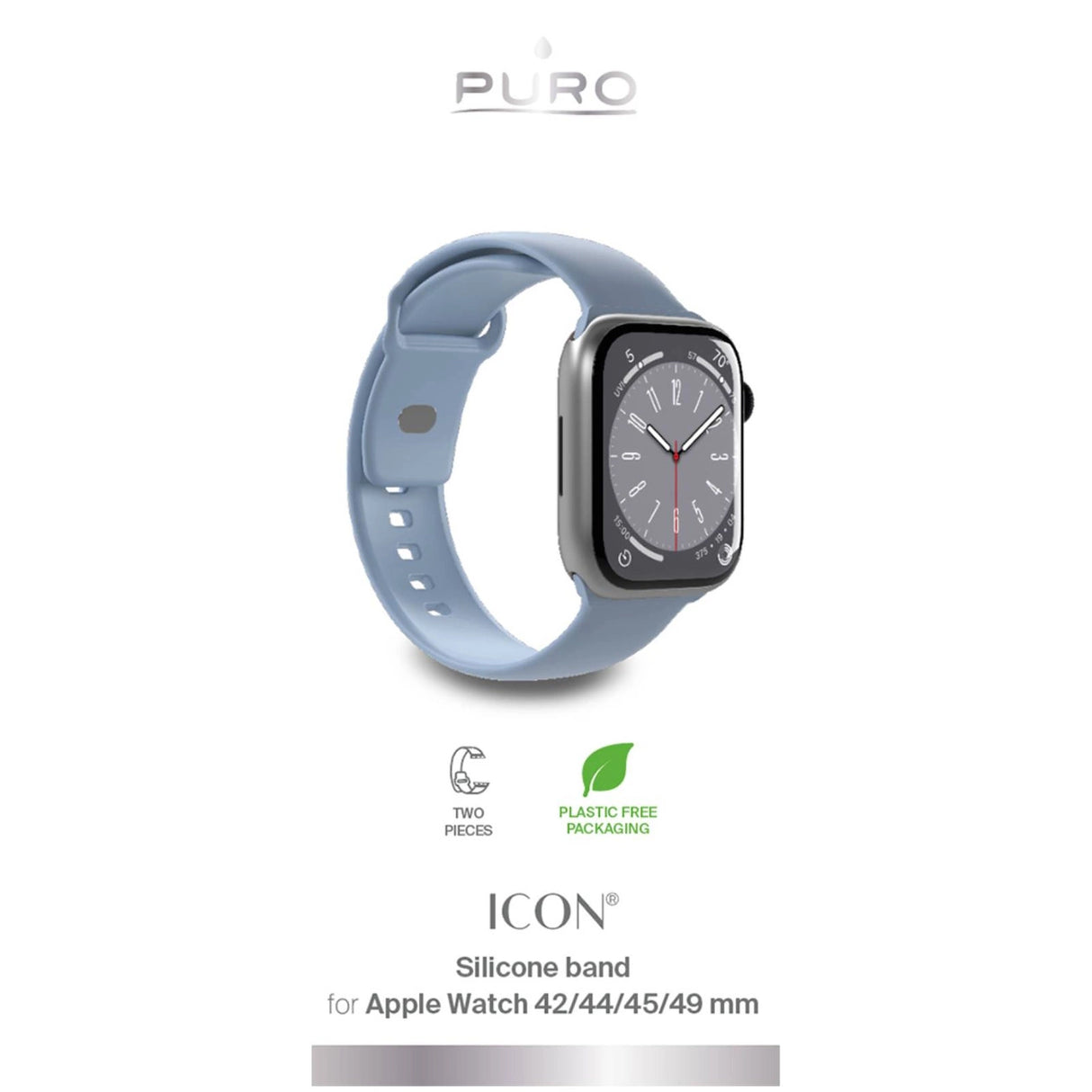 Puro Icon Silicone Strap til Apple Watch 42 / 44 / 45 / 49 mm - Lysblå (2 st.)