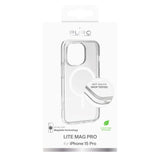 Puro Cover i PC+TPU+TPE med integrerede magneter "LITE MAG PRO" til iPhone 15 Pro, hvid farve