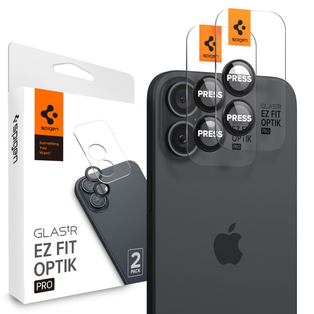Spigen Glass tR EZ Fit Optik Pro tempereret glas til iPhone 16 / 16 Plus / 17 Kamera (2 st.) - sort