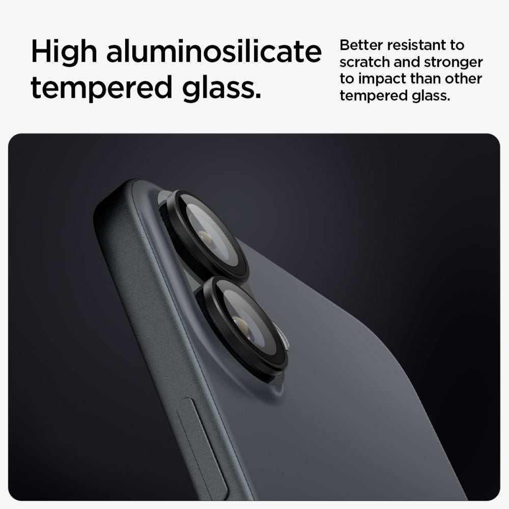 Spigen Glass tR EZ Fit Optik Pro tempereret glas til iPhone 16 / 16 Plus / 17 Kamera (2 st.) - sort