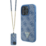 Guess læder Metal Logo Strass Crossbody Case til iPhone 16 Pro - Blå