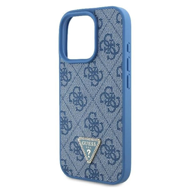Guess læder Metal Logo Strass Crossbody Case til iPhone 16 Pro - Blå
