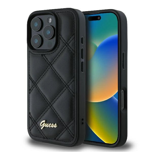 Guess Quilted Metal Logo iPhone 16 Pro Case - sort