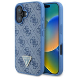 Guess Hardcase Læder 4G Triangle Strass MagSafe Case til iPhone 16 - Blå
