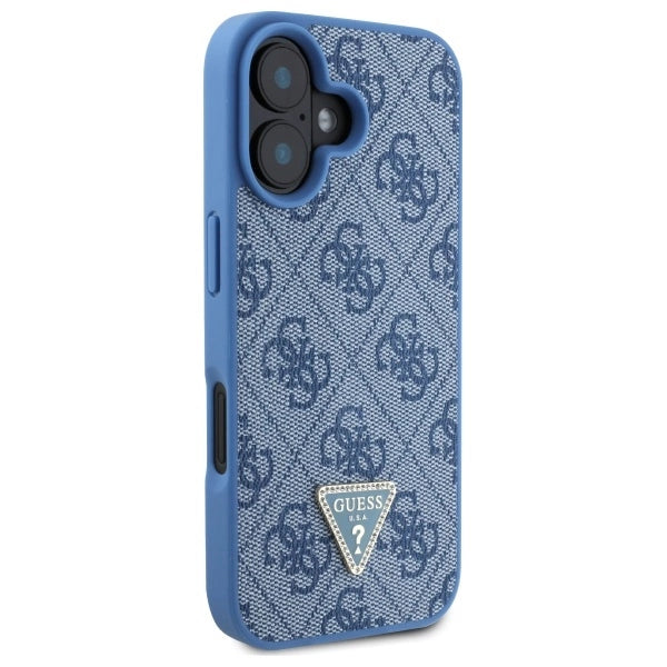 Guess Hardcase Læder 4G Triangle Strass MagSafe Case til iPhone 16 - Blå