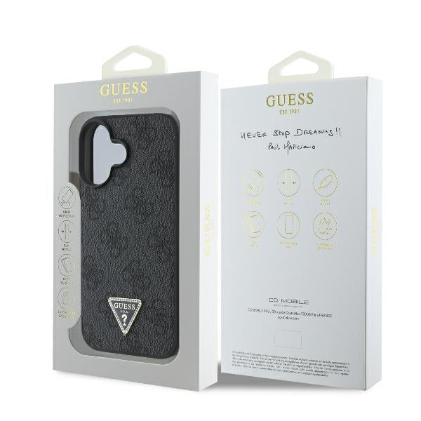 Guess læder 4G Triangle Strass MagSafe Case til iPhone 16 - sort