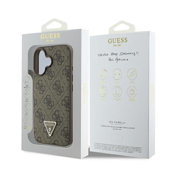 Guess læder 4G Triangle Strass MagSafe iPhone 16 Case - Brown