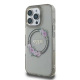 Guess IML Flowers Wreath MagSafe Case for iPhone 16 Pro - Black