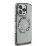 Guess IML Flowers Wreath MagSafe Case for iPhone 16 Pro - Black
