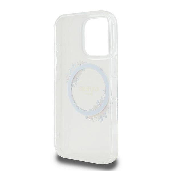 Guess IML Flowers Wreath MagSafe Case for iPhone 16 Pro - Clear
