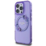Guess IML Flowers Wreath MagSafe iPhone 16 Pro Case - lilla