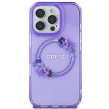 Guess IML Flowers Wreath MagSafe iPhone 16 Pro Case - lilla