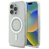 Guess IML Rhinestones MagSafe Case til iPhone 16 Pro - hvid