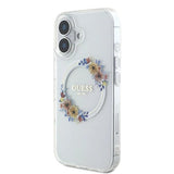 Guess IML Flowers Wreath MagSafe Case for iPhone 16 - Transparent
